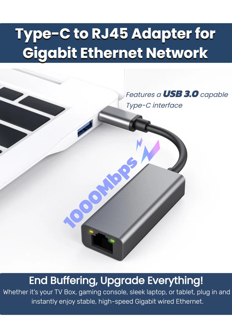 Aura Select Type-C to RJ45 1000Mbps Ethernet Adapter for Macbook Huawei Matebook Tablet Phone, USB-C to LAN Converter, Stable Wired Internet for Gaming Office, Aluminum Shell Gold Plated Port - Image 1